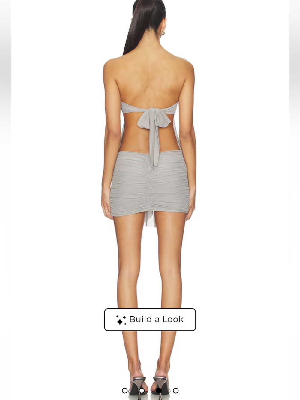 Revolve Jaded London Brunelle Ruched Mini Dress Ostrich Feathers US 8 NWT grey - Picture 6 of 13